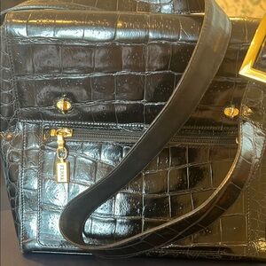Gianfranco Ferre Black Croc-Embossed Bag with Gold Accents